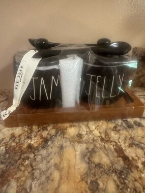 Rae Dunn Black Ceramic Jam & Jelly Set with Spoons - Unbranded